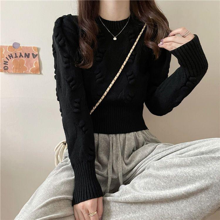 Autumn/winter Women's Knitwear Cut-out Design Crewneck Sweater Pullover Long-sleeved Knit Jumper Top Out Wear