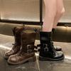 Fashion Brand Designe Metal Belt Buckle Mid Calf Boots Women 2025 Punk Medium Heel Western Cowboy Boots Fashion Winter Shoes Women
