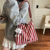 Striped Canvas Bag Women's Summer Tide Korean Letter Print Double-sided Shoulder Bag Student Class Bag