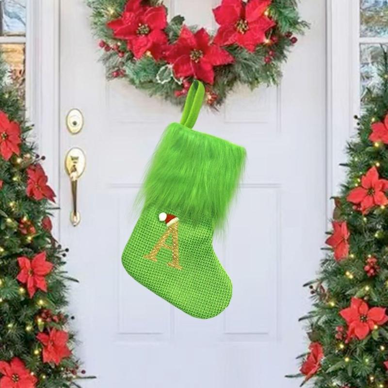 Holiday Sock Durablility Hanging For Candy Gifts Holder Festival Decoration Classical Christmas Letter Knitted Stocking
