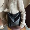 Vintage Solid Color Women Fashion Shoulder Sling Bag High-Capacity Simple Wide Strap Bucket Crossbody Bag