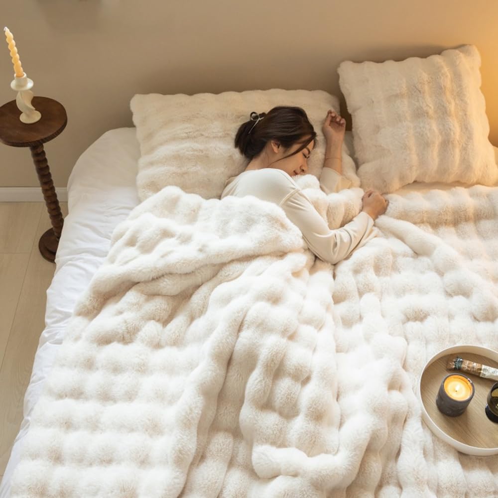 VERILADY Fluffy Soft and Warm and Thick for and Warm Blanket, Fluffy, Winter, Washable, Stylish, Anti-Static, (160x200cm, White)