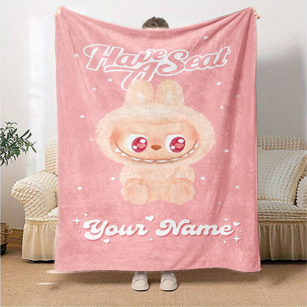 Labubu Personalized Name Blanket Multi-purpose Customizable Blanket Durable Comfort for Home Decor Office Office Chair Living Room for All Occasions