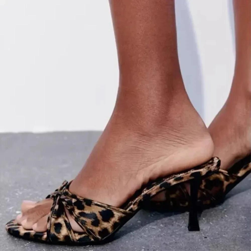 Women's Slippers, Leopard Print, High Heels, Suspender, Party, Women's Shoes 2024 Summer New Casual Bow, Outdoor Women's Sandals