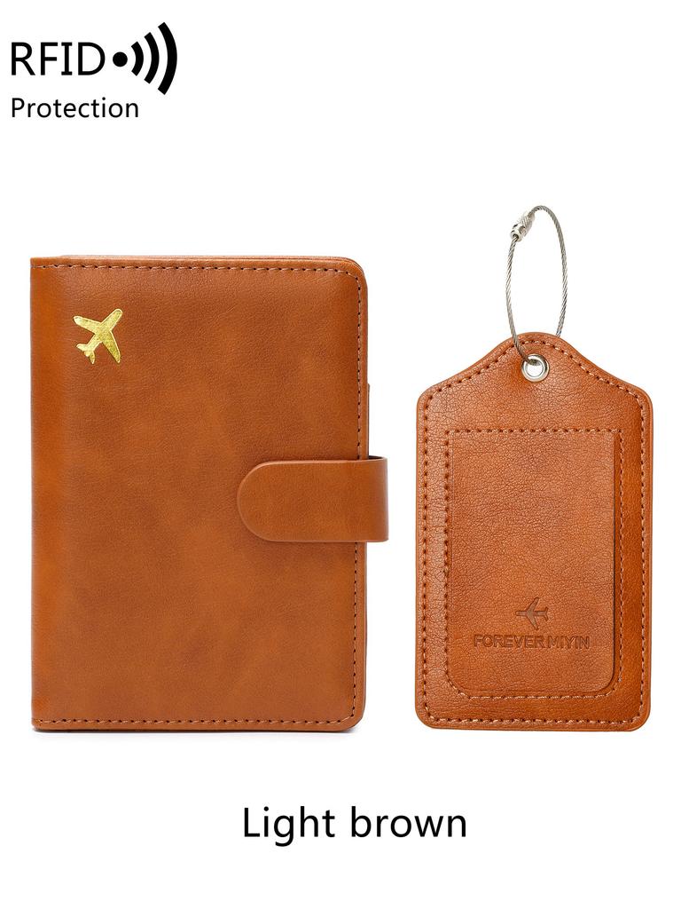 RFID travel passport set with passport holder and PU luggage label 2 pieces/set suitable for men and women's travel accessories