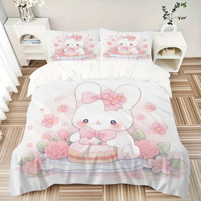 3er-Set Bettwäsche mit Kuchen- und süßem Hasendruck, ultraweich, atmungsaktiv und bequem, mit stilvollem Design für Schlafzimmer- und Gästezimmerdekoration 1 C