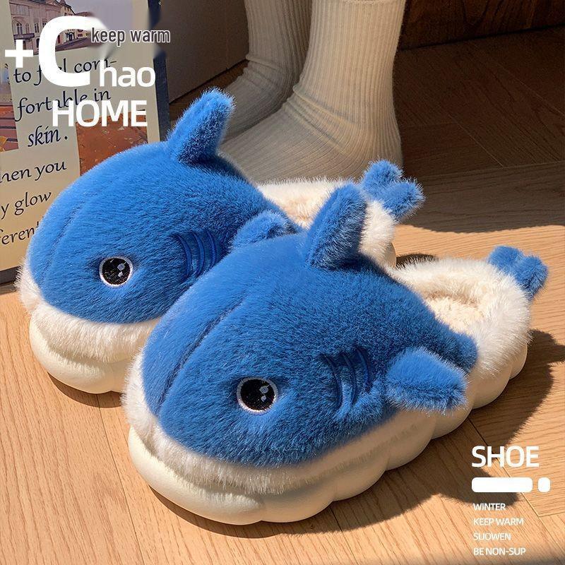 

Зимние тапочки-акулы для мужчин и женщин - Нескользящие, теплые, хлопковые тапочки на толстой подошве, с плюшевой подкладкой, идеально подходят для ношения в помещении и на улице. Size 42-43