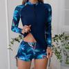 Front Chest Zipper Two-Piece Casual Long Sleeve Conservative Split Swimsuit for Women