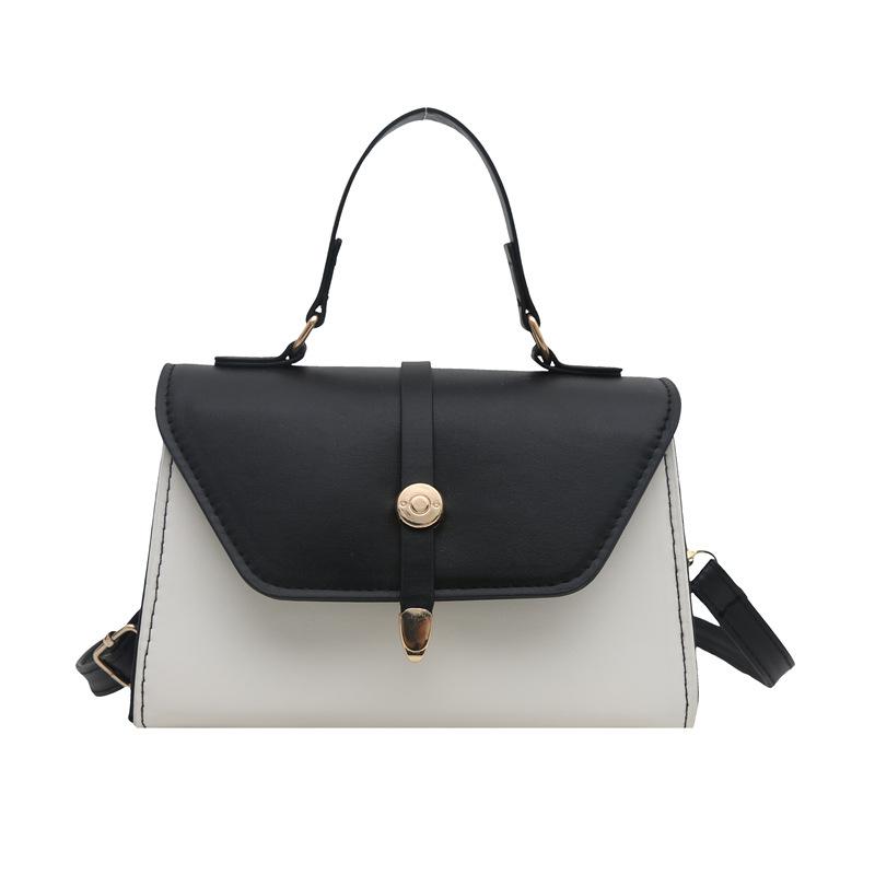 Handbag Women's Simple Belt New Texture Small Square Bag Contrasting Color Splicing Design Fashionable Messenger Bag