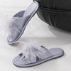 Fashion Feather Decoration Home Slippers Women Sexy Open Toe Cross Tied Flat Slipper Comfortable Light Soft-soled Indoor Slipper