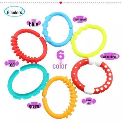Baby Rainbow Linked Teething Rings - 6-Piece Set for Grasping and Hanging