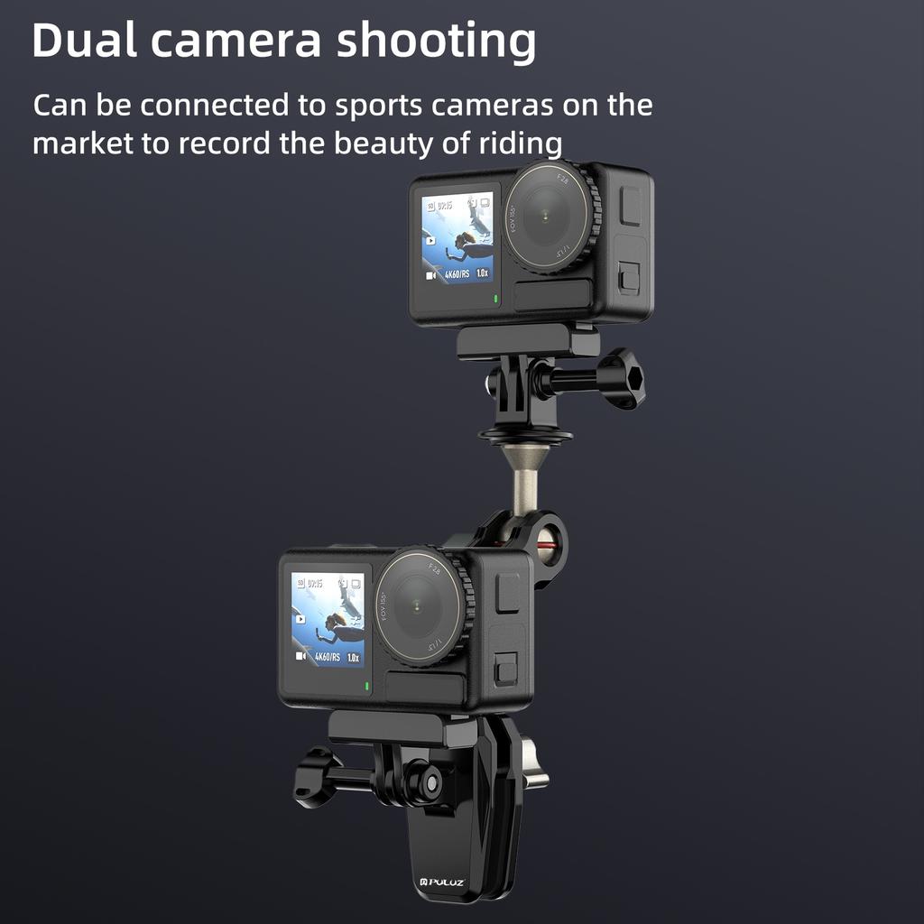 PULUZ Motorcycle Windshield Clip Bracket Camera Mount for Gopro HERO13 Black/Insta360 X4/DJI Osmo Action 5 Pro/DJI Osmo 360