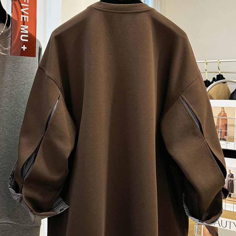 Sweatshirt for Women Cotton Oversize Fleece Thickened Loose False  Two Striped Round Neck Casual Pullover Long Sleeve Top Sweatshirt