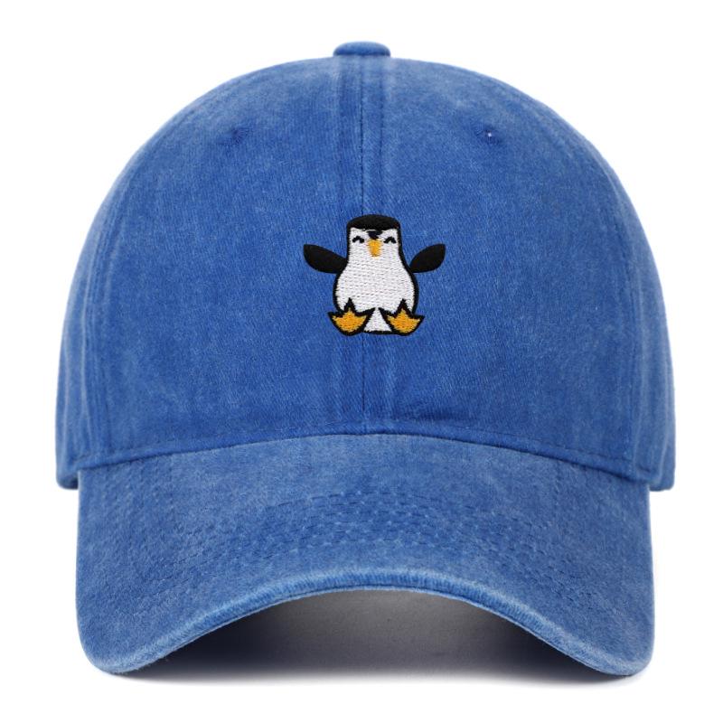 Vyšívaná tučňáčí baseballová čepice - Unisex Retro měkký kšilt Sluneční klobouk