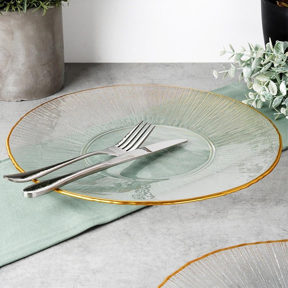Dinner plate, shallow glass, gold platter, 30 cm