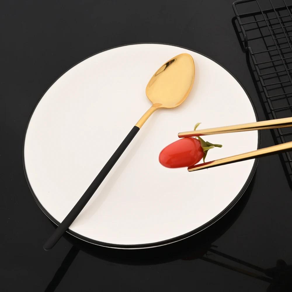 Korean 24Pcs Tableware Set High Quality Stainless Steel Black Dinnerware Knife Fork Spoon Chopsticks Flatware Cutlery Set