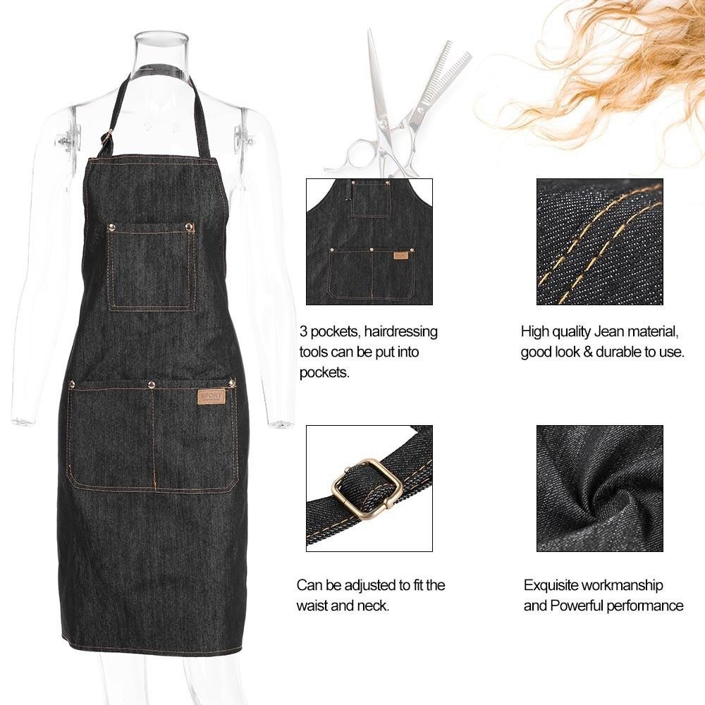 Lightweight Salon Working Clothes with Pockets Barber Cloth Wrap Denim Apron Uniform  Cooking