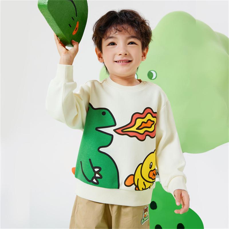 B. Duck Little Yellow Duck Children's Wear Boys' Round Neck Hoodie Spring Wear 2026 New Dinosaur Baby Top Trendy