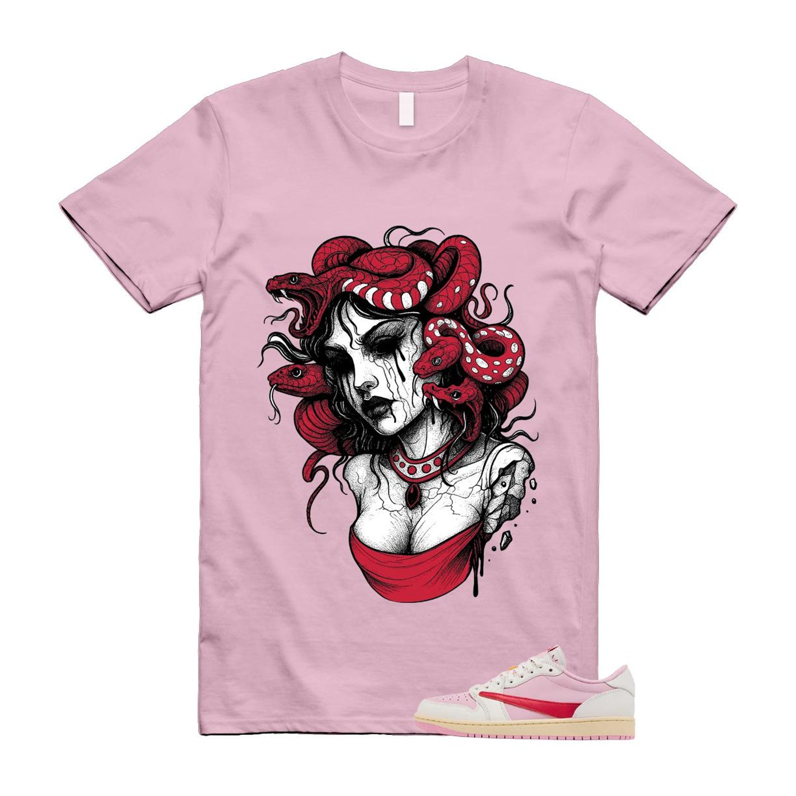 1 Tropical Pink Shy Muslin Travis Sail Retro Low OG SP T Shirt Match SNAKES XL