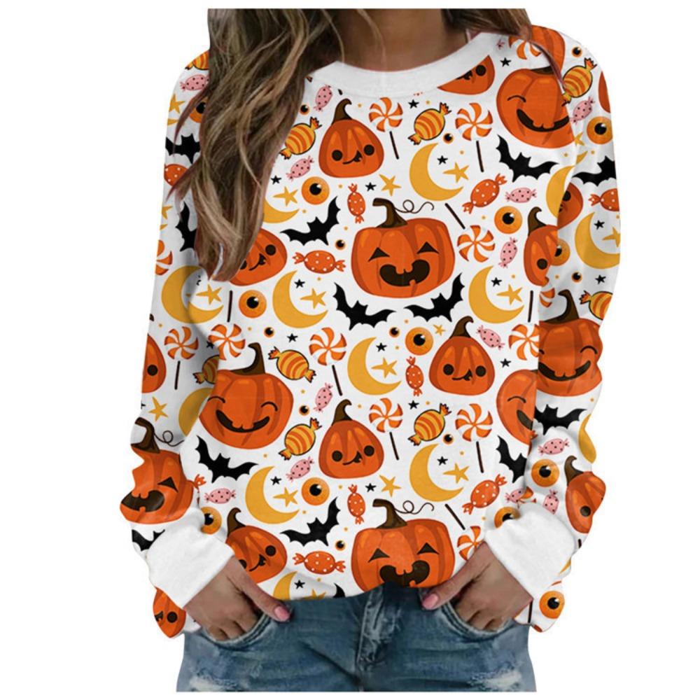 Women's Fashion Casual Hoody Autumn Winter Halloween Evil Witch Dark Castle Horror Party Print Sweatshirts Long Sleeved O Neck Hoodies Female Tops