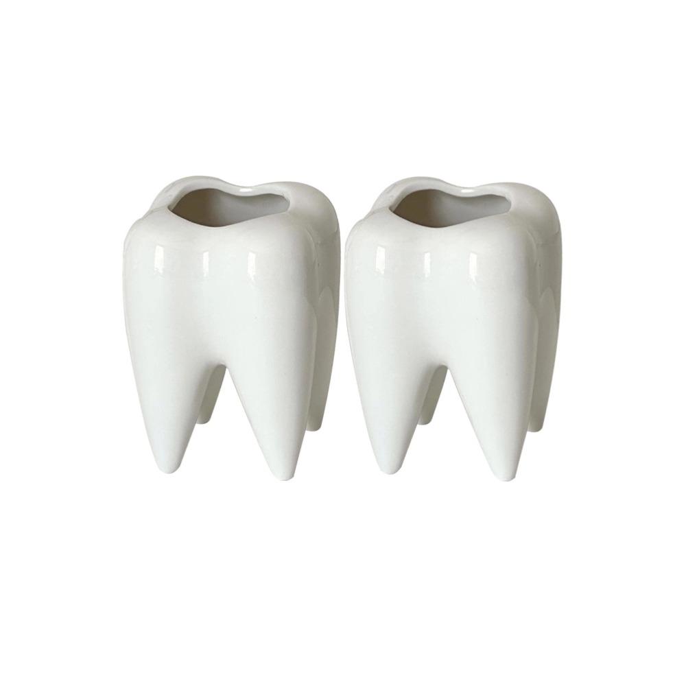 Funny Tooth Shape Ceramic Pen Holder Pencil Pot Storage Container Desk Pen Stand Succulent Pot Organizer Clinic Supplies