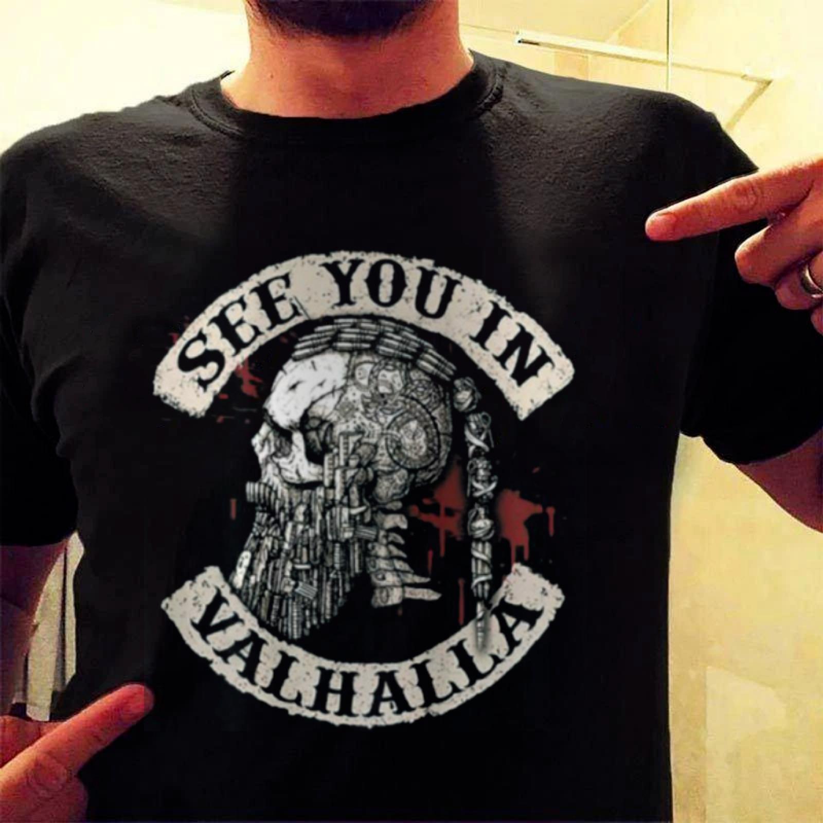 

Увидимся в Valhalla Skull Viking Футболка Мужчины Стиль Печатная рубашка Одежда Футболка Мужская футболка Мужской топ
