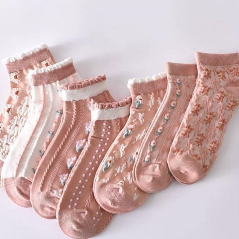 Female Spring Summer Thin Money All GO Up Flower Lace Lovely Pink Pastoral Socks