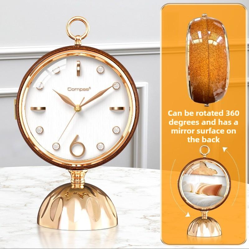 

Modern Table Clocks Living Room Desk Clock Luxury Silent Dressing Table Clock with Mirror Simple Home Decoration Accessories коричневий