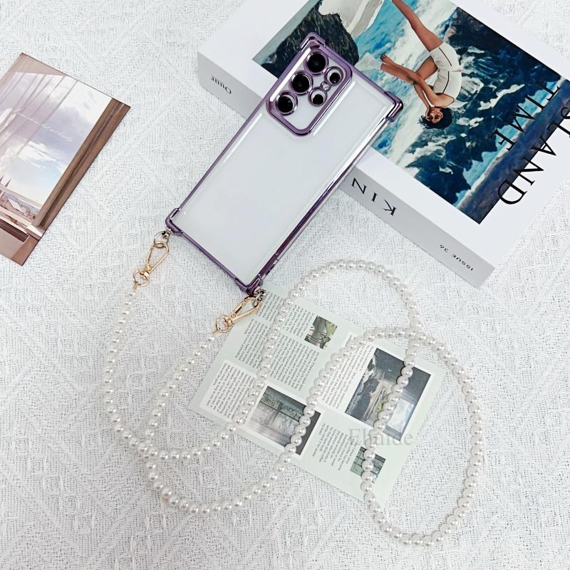 

Pearl Strap Case For OPPO Realme 14 Pro Plus Reno 13 12 13F 12F 11 11F C61 C63 Crossbody Lanyard Clear Plating Shockproof Cover Reno 13 Pro 5G