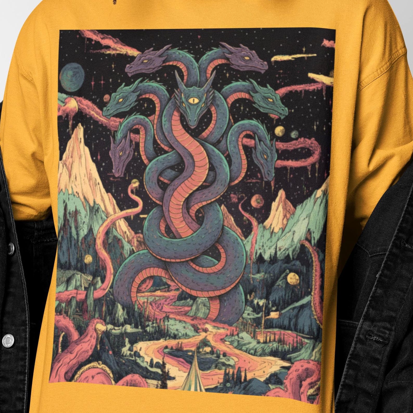 Multi Headed Serpent T Shirt | Surreal Multi Head Psychedelic Snake Graphic Tee | Trippy Fantasy Art Gift | Unique Present Shirt XL