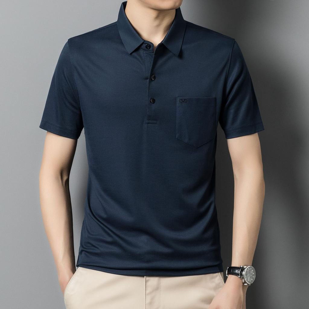 Middle-aged Men's Short-sleeved Summer New T-shirt Solid Color Lapel Pocket Dad Casual Top Men's T-shirt