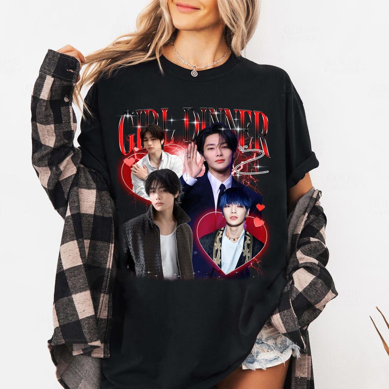 Tricou Girl Dinner I.N Stray Kids, Tricou Omagiu Vintage pentru Fani Bărbați Femei Hip Hop Streetwear Tricou Supradimensionat Mânecă Scurtă Îmbrăcăminte Casual