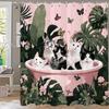 1pc Fun Cats and Dogs on the beach in Summer Shower Curtain, Bathroom Decorative Shower Curtain, Home Curtain with Hooks
