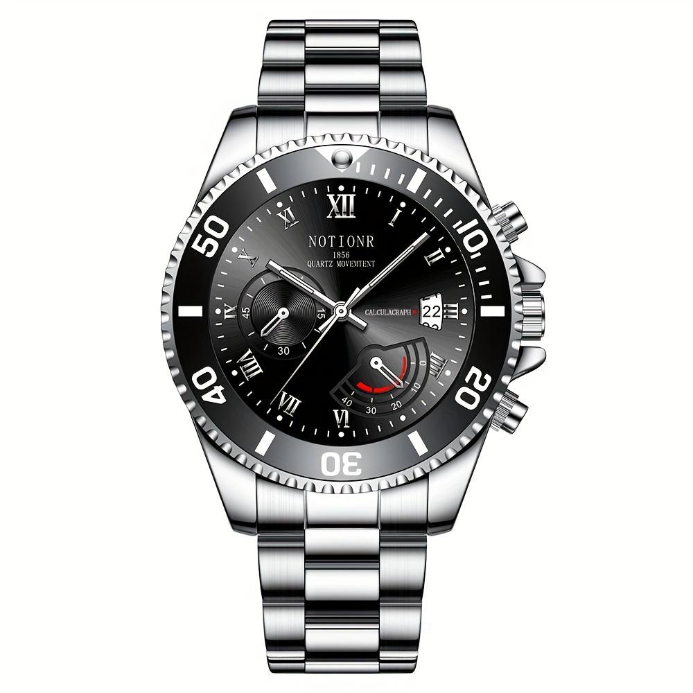 Elegante Herren-Business-Casual-Uhr mit Datumsanzeige Luxuriöses Quarz-Legierungsarmband und Legierungsgehäuse Rotes Zifferblatt mit weißen Nähten