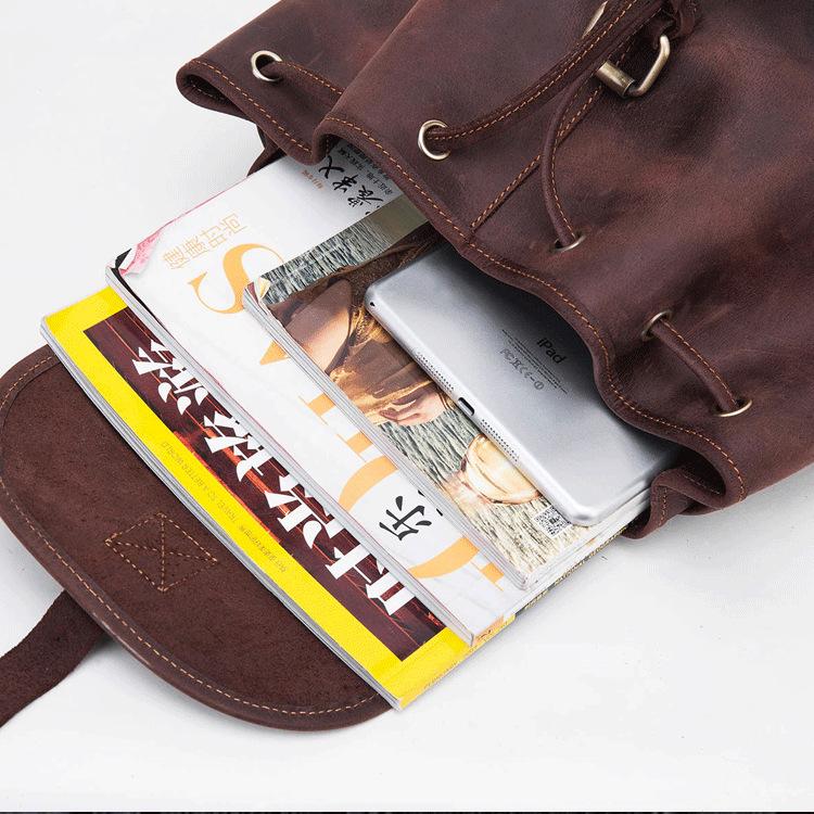 Crazy Horse Leder Ausgelagert Freizeit Reise Rucksack Große Kapazität Damen Geschäftsreise Rucksack Herren Echtes Leder Reisetasche