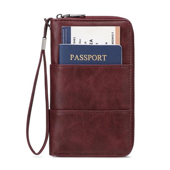 

RFID Blocking Wallet with Zipper Travel Document Holder Passports Organizer Card Holder with Wrist Strap for Men Women Family Vacation Use кавовий