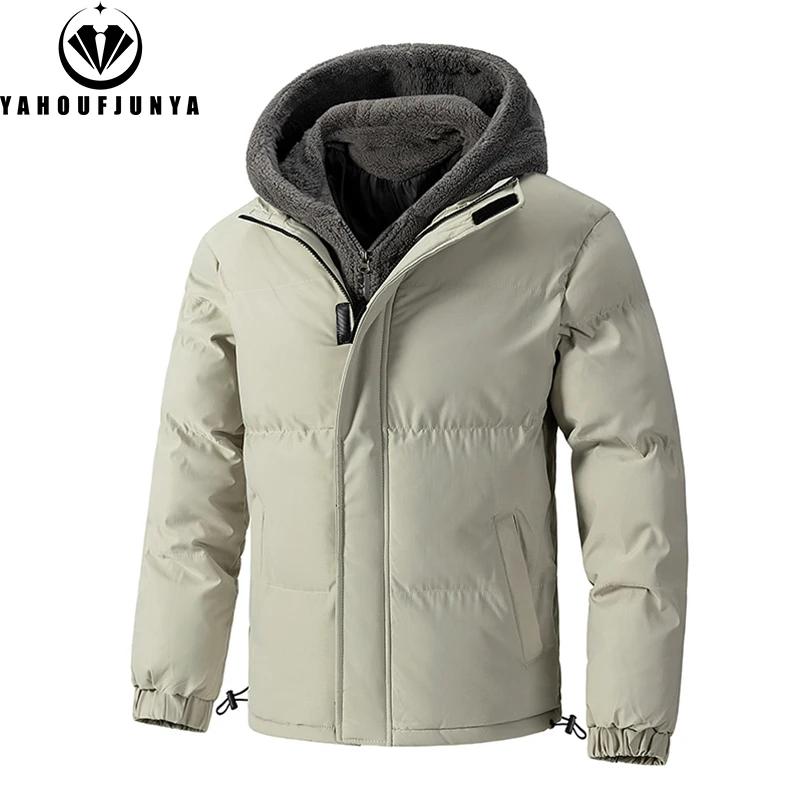 

8XL 2025 New Winter Men Loose Fleece Warm Hooded Parka Jacket Men Solid Zipper Outdoor Windproof Casual Fashion Jacket Male Coat M50-60KG белый