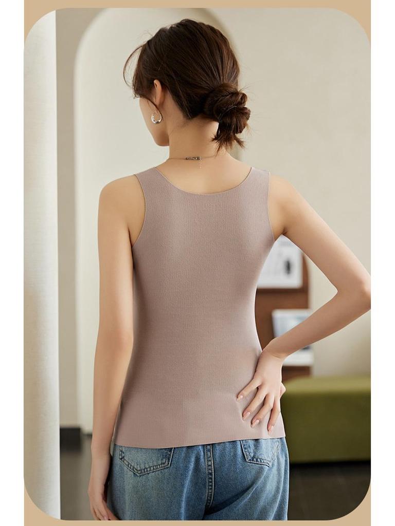 Damen Antistatische Lange Warme Weste: Eingebaute BH-Polster, Acryl, Weiche einteilige Innen- und Oberbekleidung für Herbst/Winter