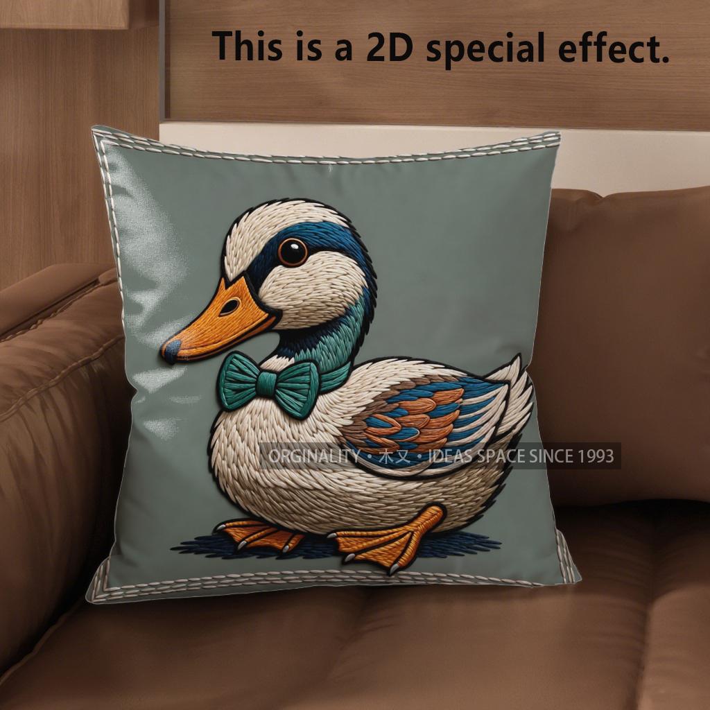 2D Entzückende mit Schleife gebundene Entenmuster Kissenbezüge Muster Kissenbezug Geeignet für Sofa Schlafzimmer Auto Kissenbezug