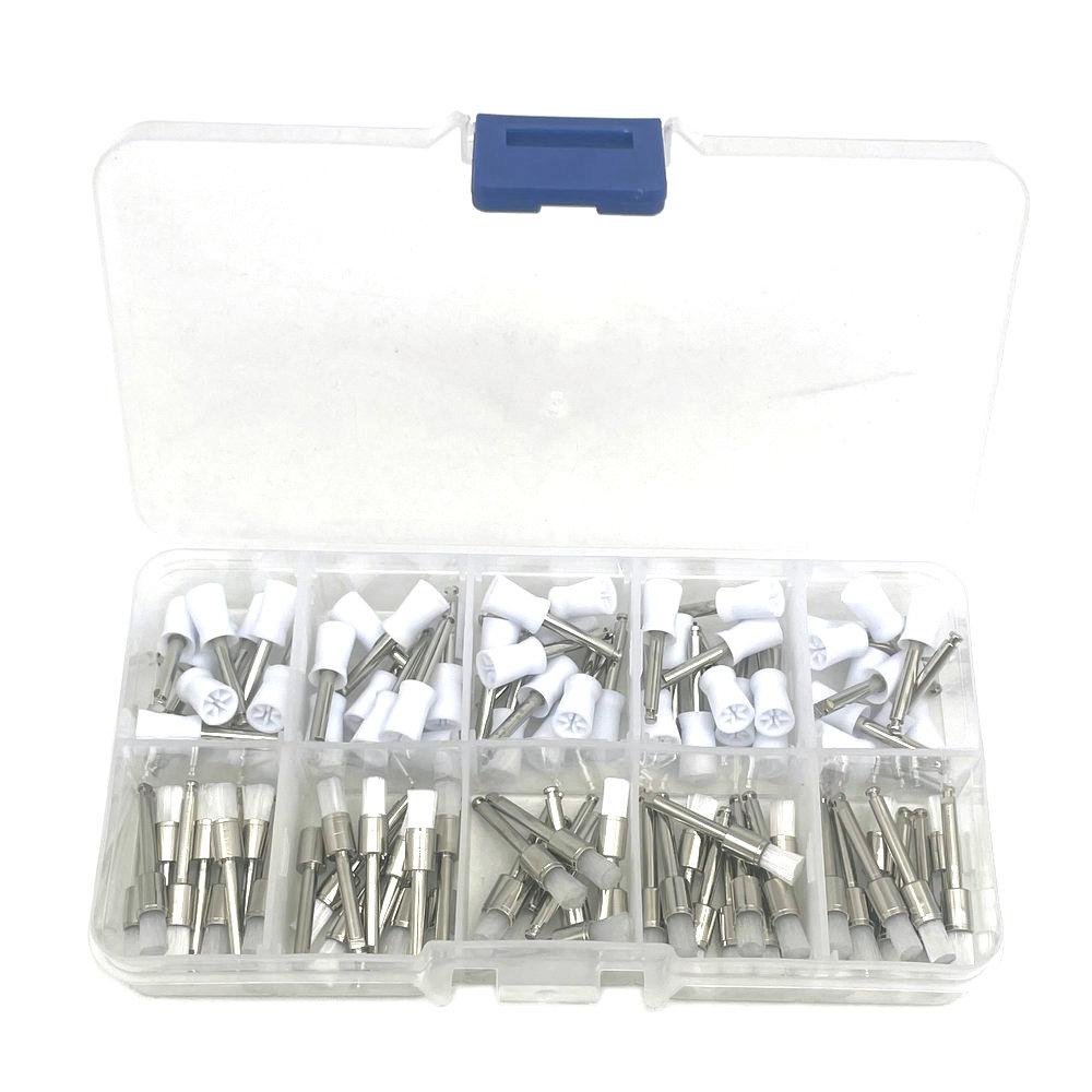 100pcs Dental Prophy Brushes Polishing Polisher Rubber Cup Disposable Latch Type Colorful Buff Nylon Bristles Brush