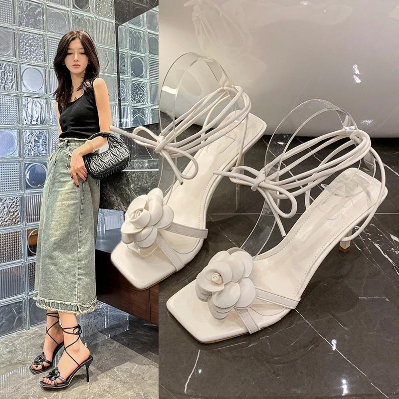 Fashion 2025Low Sandals Woman Leather Large Size Low-heeled Big Rome PU Hoof Heels Slides Fabric Rubber Large Size Low Sandals