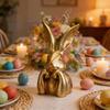 Easter Bunny Figurine Golden Resin Rabbit Statue Cute Bunny Holding Face Tabletop Ornament for Spring Tiered Tray Shelf Table Centerpiece
