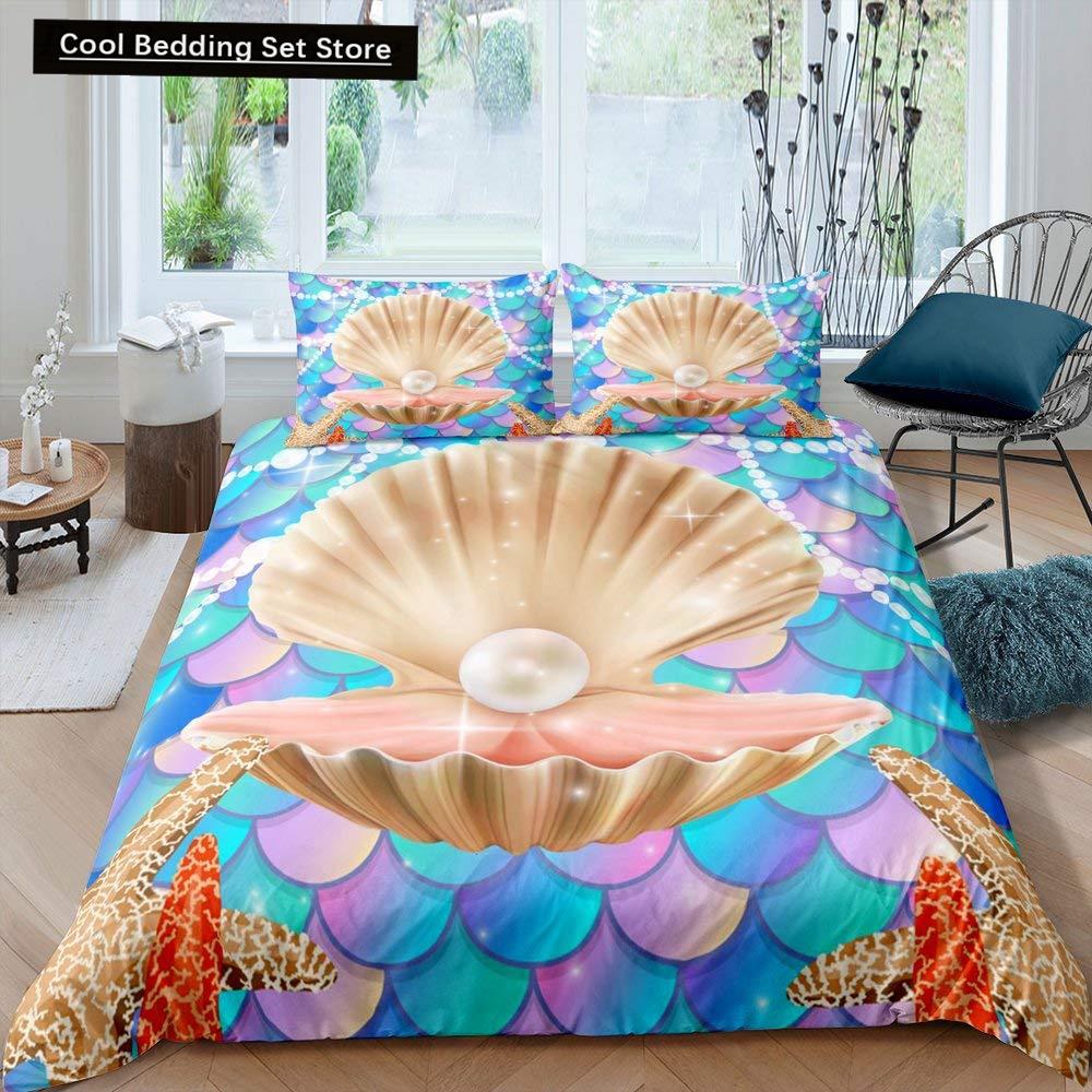 Beach Starfish Seashell King Queen Duvet Cover White Ocean Creatures Bedding Set Hawaii Quilt Cover Polyester Comforter Cover