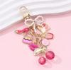 1PC Vintage Elegant Lipstick Lip Pearl Bow Cherry Perfume Oil Dripping Alloy Key Chain for Bag Hanging Decorations