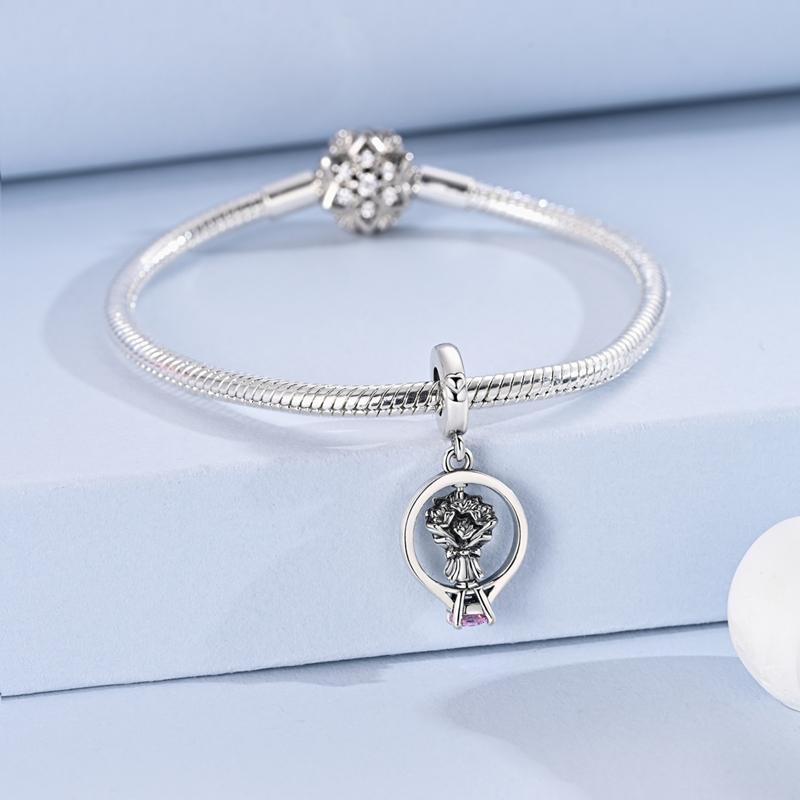 Original Copper Charm Bead Rotatable Bouquet Wedding Ring Pendant Fit Original Bracelets For Women Diy Accessories