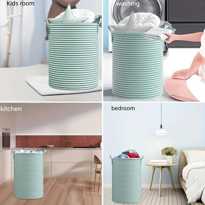 Foldable Minimalist Striped Laundry Baskets Multi Use Collapsible Storage Organizer For Bathroom Bedroom Toy Clothes Home 1 Pack