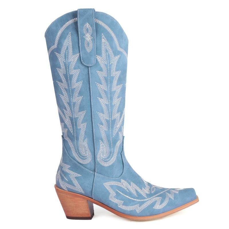 Moda Kowbojskie Kowbojki Casualowe Haftowane Damskie Kozaki do Kolana Zimowe Wysokie Damskie Koturny Obuwie Buty Duży Rozmiar 45