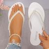Chanclas de Playa con Perlas de Moda para Mujer 2026 Verano Chanclas Planas con Tira para el Dedo del Pie Sandalias Mujer Cómodas Antideslizantes Chanclas para Exteriores