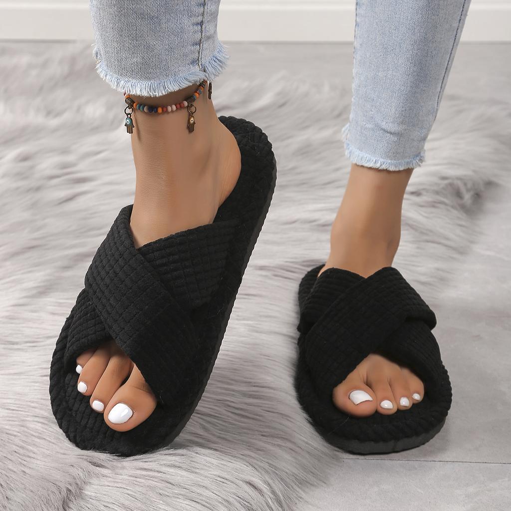 Women‘s Cross Band Slippers Spring Autumn Woman Outdoor Indoor Slides Open Toe Slipper EVA Light Living Room Strap Flip Flops