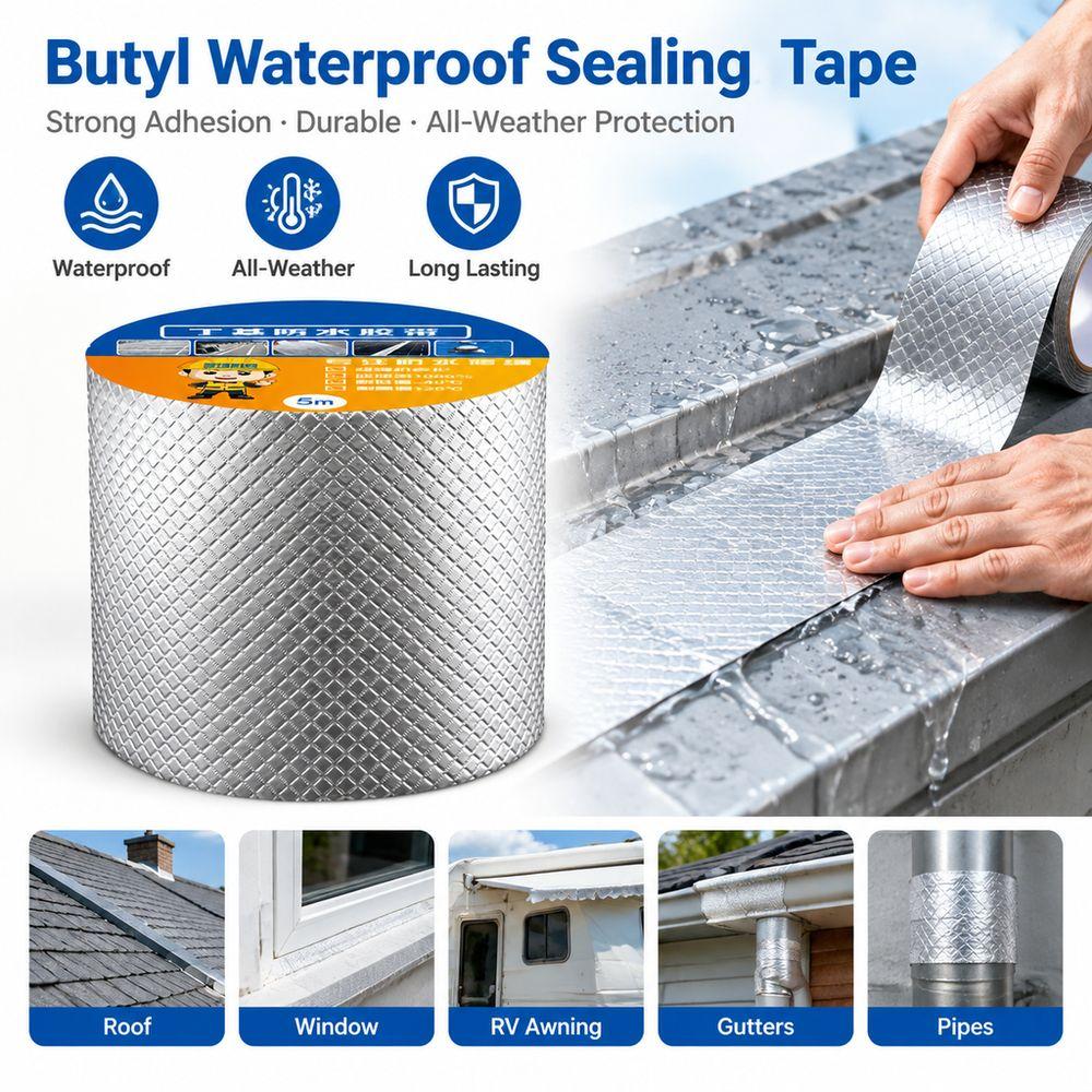 Self Adhesive Waterproof Sealing Tape Silver Aluminum Foil Tape Multi Use Leak Proof Tape Pipe